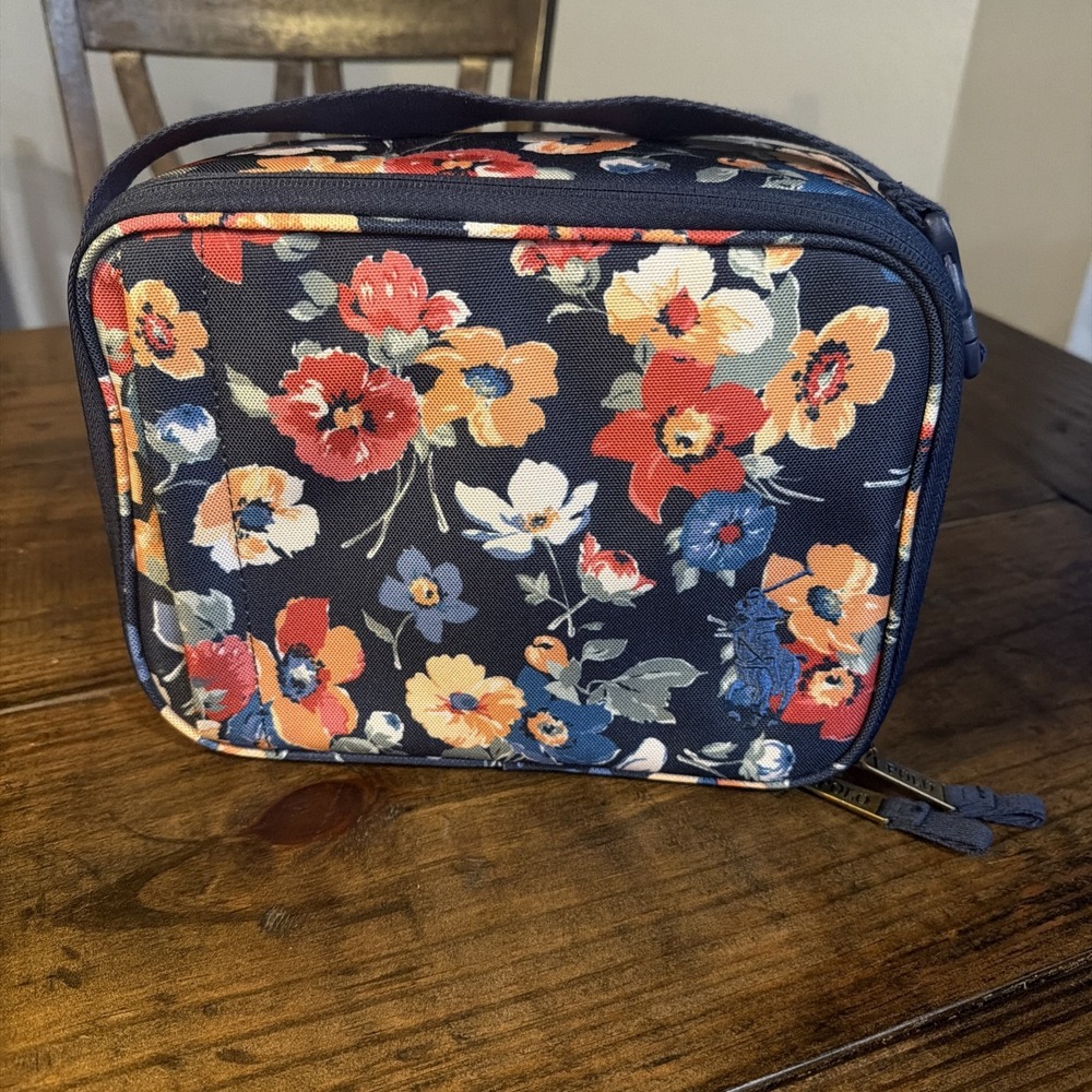 Polo Ralph Lauren Blue Multi Color Floral Print Lunch Bag Box